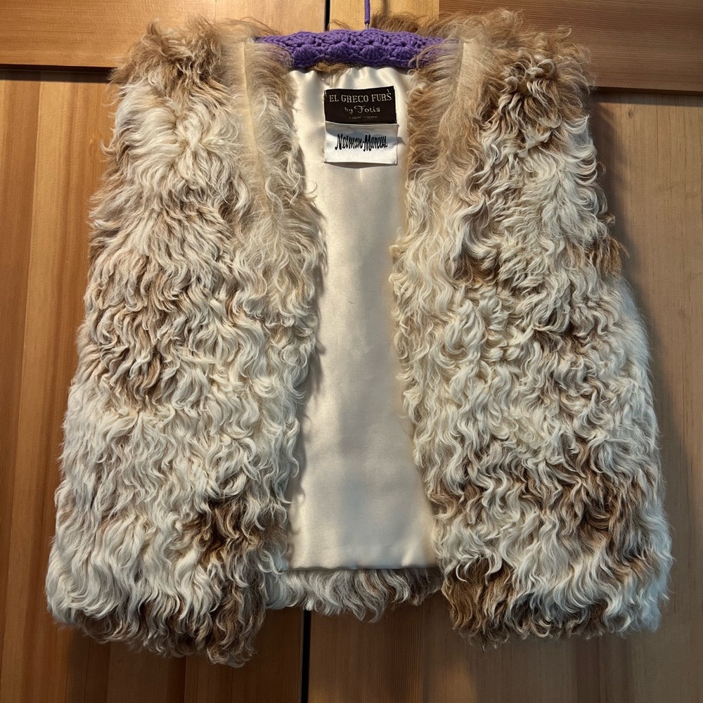 VTG Neiman Marcus & El Greco by Fotis Tan and Brown Curly Sheep Fur Vest